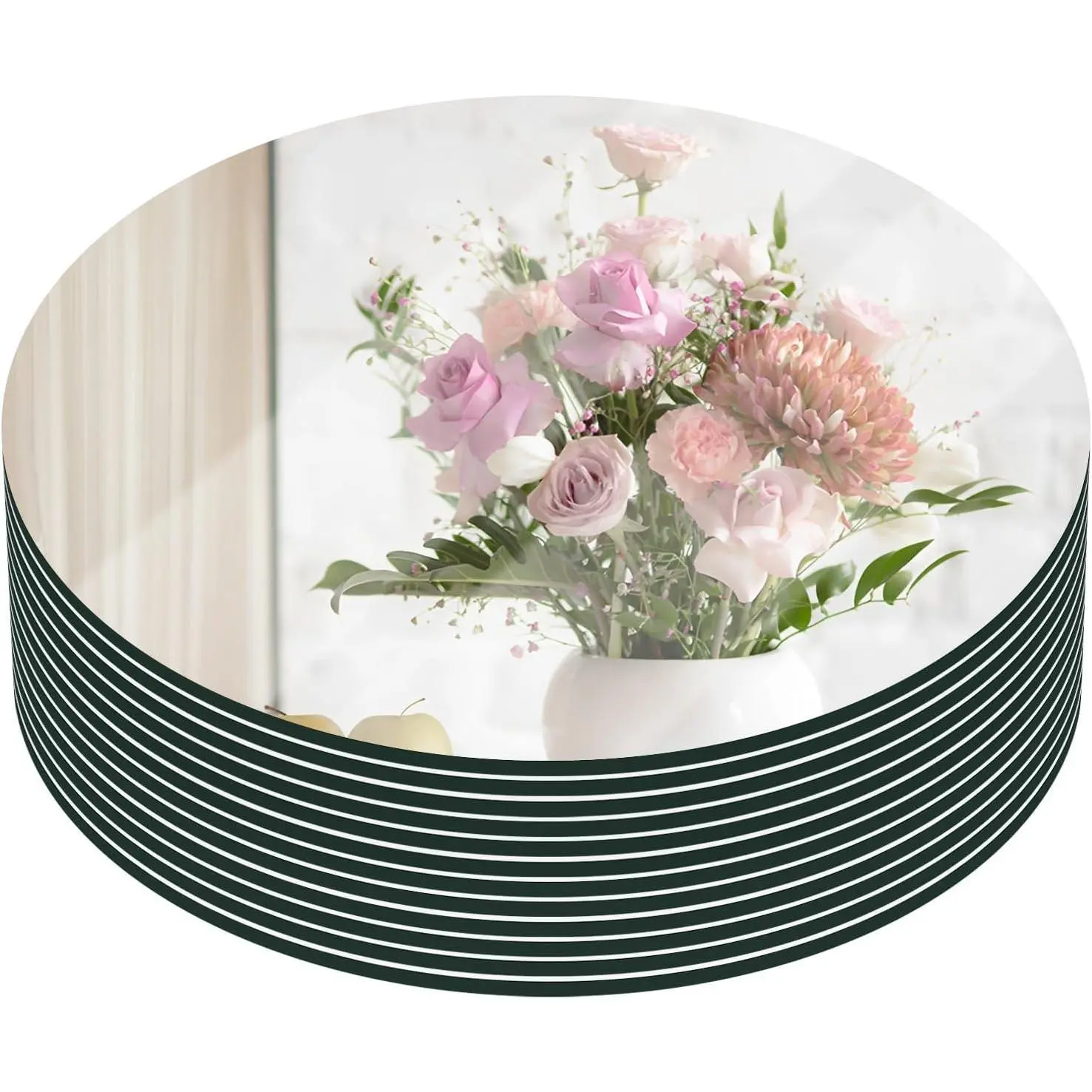12" Round Mirror Centerpieces for Tables, Glass Circle Mirror Plates with Smooth Edge and Cushioned Feet, Ideal for Wedding and Party Decorations, 2mm Thick