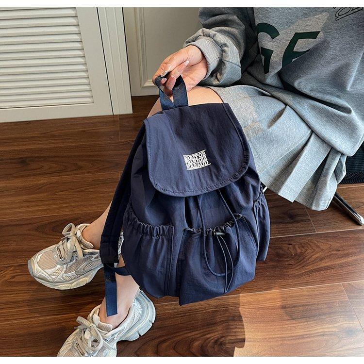 Korean Style Ins Drawstring Flap Backpack, Lightweight Nylon Casual Daypack, Large Capacity School Bag, Multi-Use Rucksack for Commute & Travel