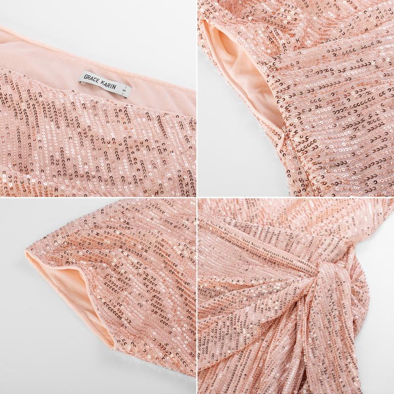 GRACE KARIN Cocktail Dresses for Evening Party One Shoulder Ruched Sequin Dresses