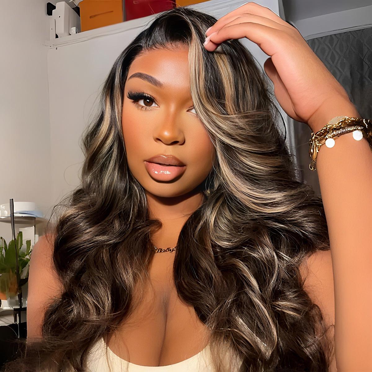 Mscoco Glueless Balayage Honey Blonde Highlight Human Hair Wig 1B 22 Body Wave & Straight Lace Wig 6x5 Wear And Go HD Lace Wig
