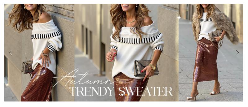 MEROKEETY Women's Off Shoulder Sweater 2025 Fall Winter Fashion Oversized Ribbed Knit Striped Pullover Tops MEROKEETY Women's Off Shoulder Sweater 2025 Fall Winter Fashion Oversized Ribbed Knit Striped Pullover Tops