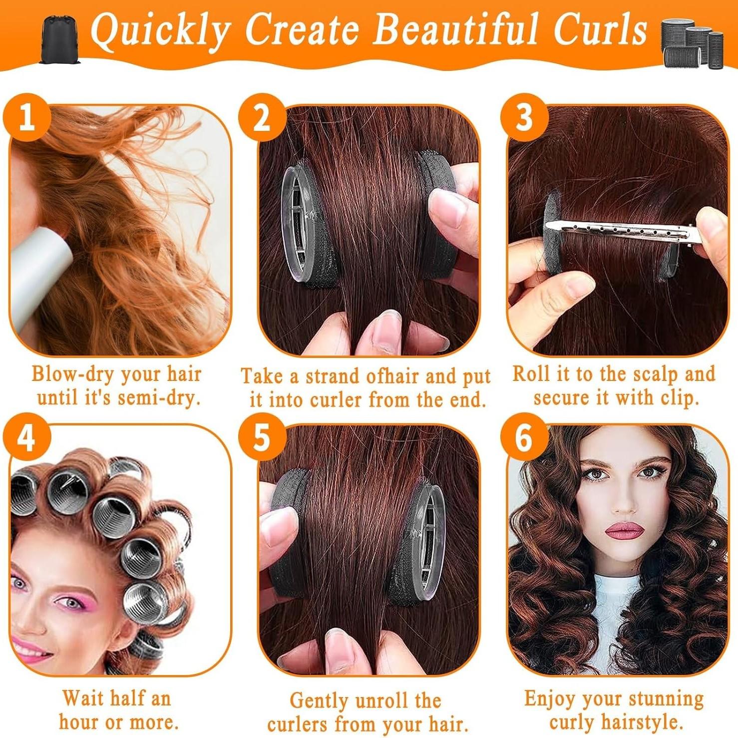 38pcs Hair Rollers Curlers Set, Jumbo Large Medium Small Rollers for Long Thick Hair, Stainless Steel Clips with Storage Bag