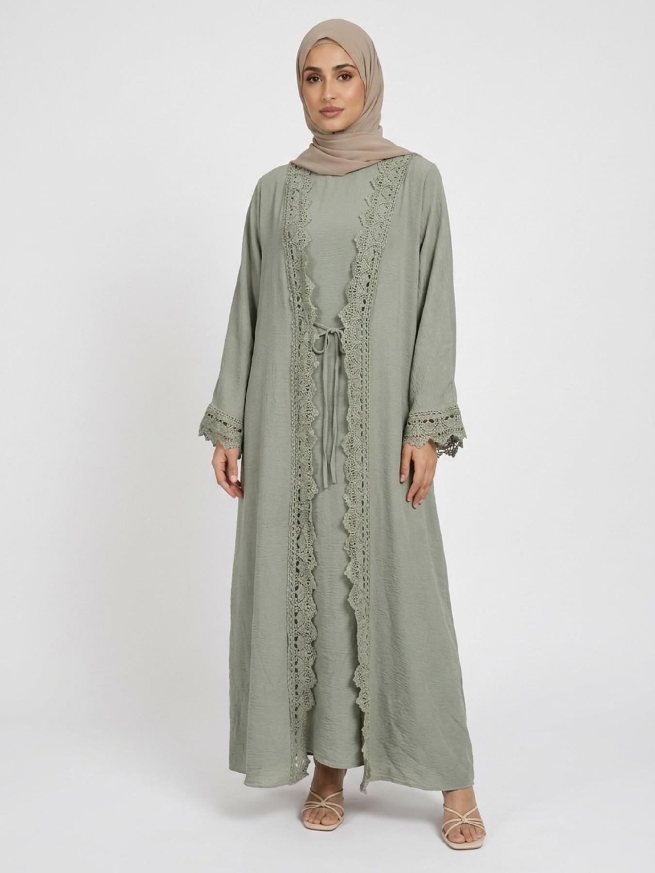 Women's Elegant Traditional Two-Piece Set, Tie Front Abaya & Pocket Tank Dress, Elegant Islamic Clothing, Muslim Clothing, Modesty Wear, Modest Muslim Outfits, Islamic Modesty Clothes, For Muslim