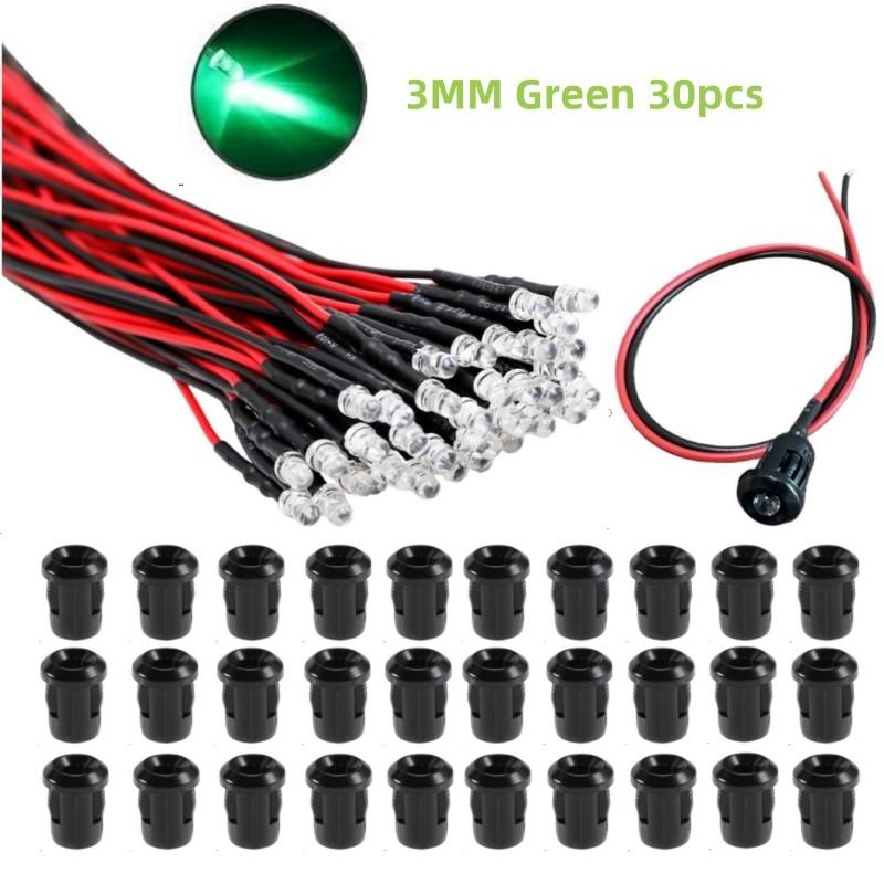 30 Sets/90 Sets 3mm LED Pre-Wired 20cm Dc 3v-12V, Ultra-Bright Mini LED, Plastic Mount, DIY Research Industrial Use