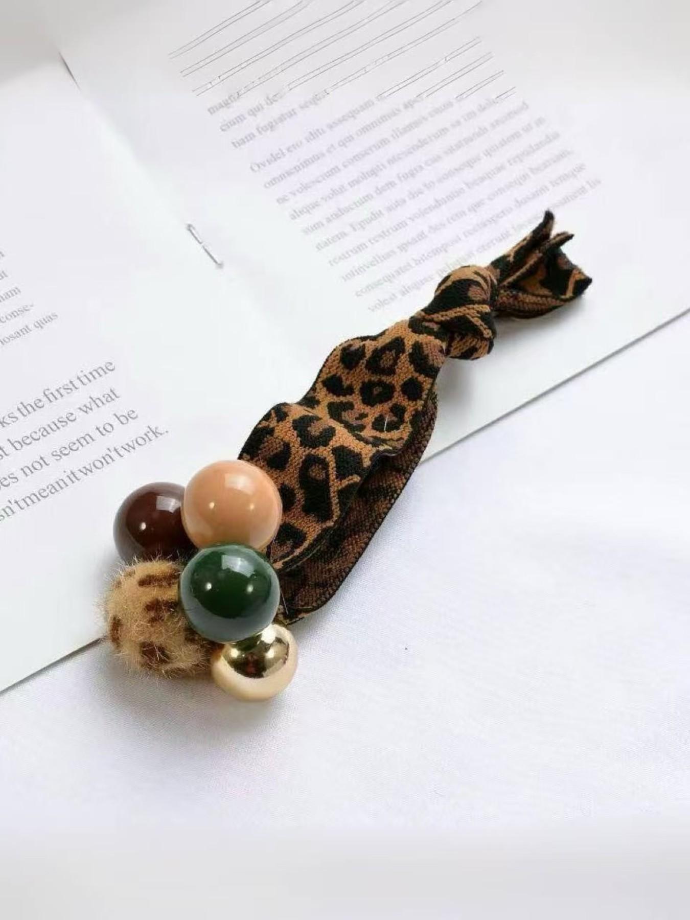 2 Piece Leopard Print Pearl Hair Ties, Elegant Minimalist Design, Flexible Ponytail Accessories, Daily Fashion Wear, Stylish Hair Bands