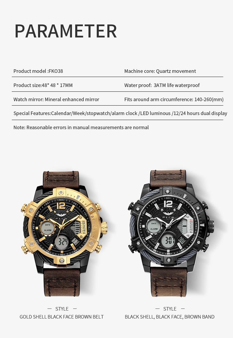 FEICE Fashion Men's Watch Large Dial Waterproof Luminous Watch Fashion High-end Multifunctional Sports Dual Time Zone Watch gift set FEICE Fashion Men's Watch Large Dial Waterproof Luminous Watch Fashion High-end Multifunctional Sports Dual Time Zone Watch gift set