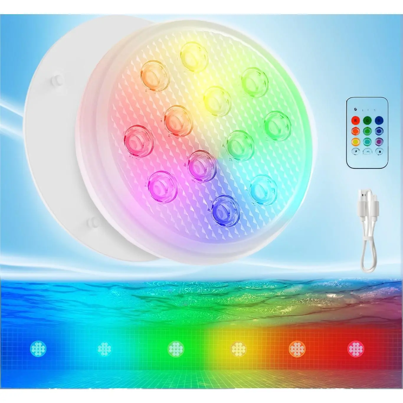 1-Pack Rechargeable Submersible LED Pool Light, 2600mAh Ultra-Bright IP68 Waterproof Magnetic Unit with Remote, 22-Color Option for Inground Pool Hot Tub