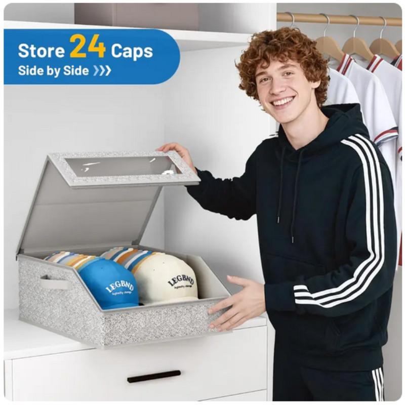 Stackable Baseball Cap Storage Box, Holds Up to 24 Hats, Durable Transparent Hat Rack, Wide Mouth Cardboard Design, Ideal for Closet or Bedroom