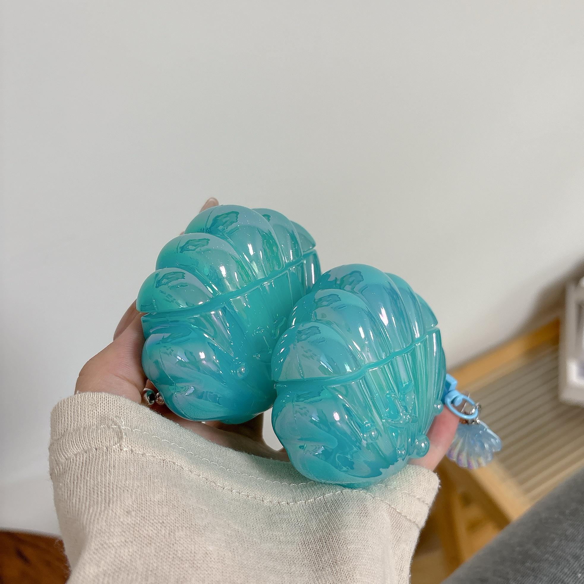 AirPods 4 & Pro3 Earphone Case, Blue Shell Style, Electroplating Process, Protective Case for Girls, Sea Shell Pendant Design