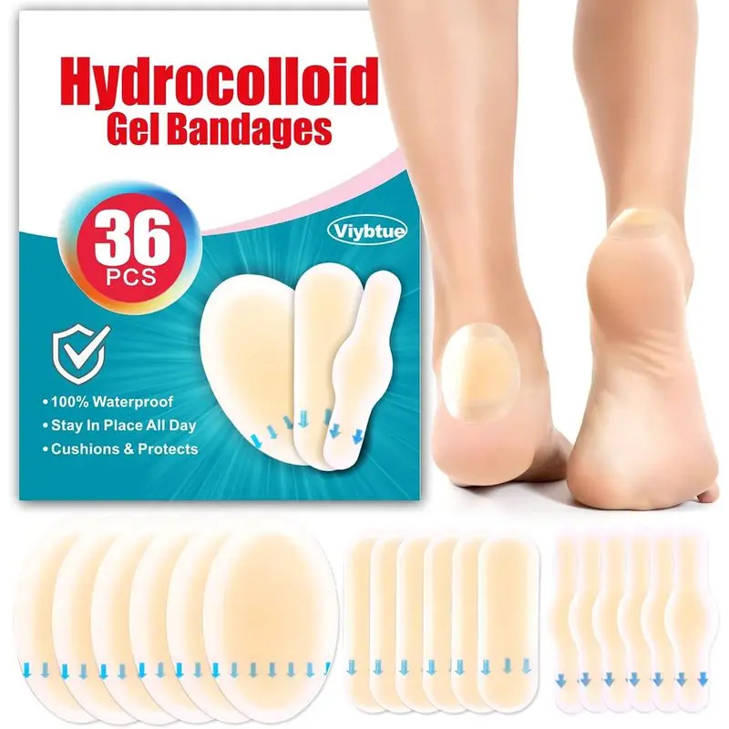 Outdoor sports 36PCS Hydrocolloid Blister Bandages – Blister Bandages for Feet, Blister Prevention & Recovery – Waterproof Blister P & Blister Cushions for Heel, Toe & Foot