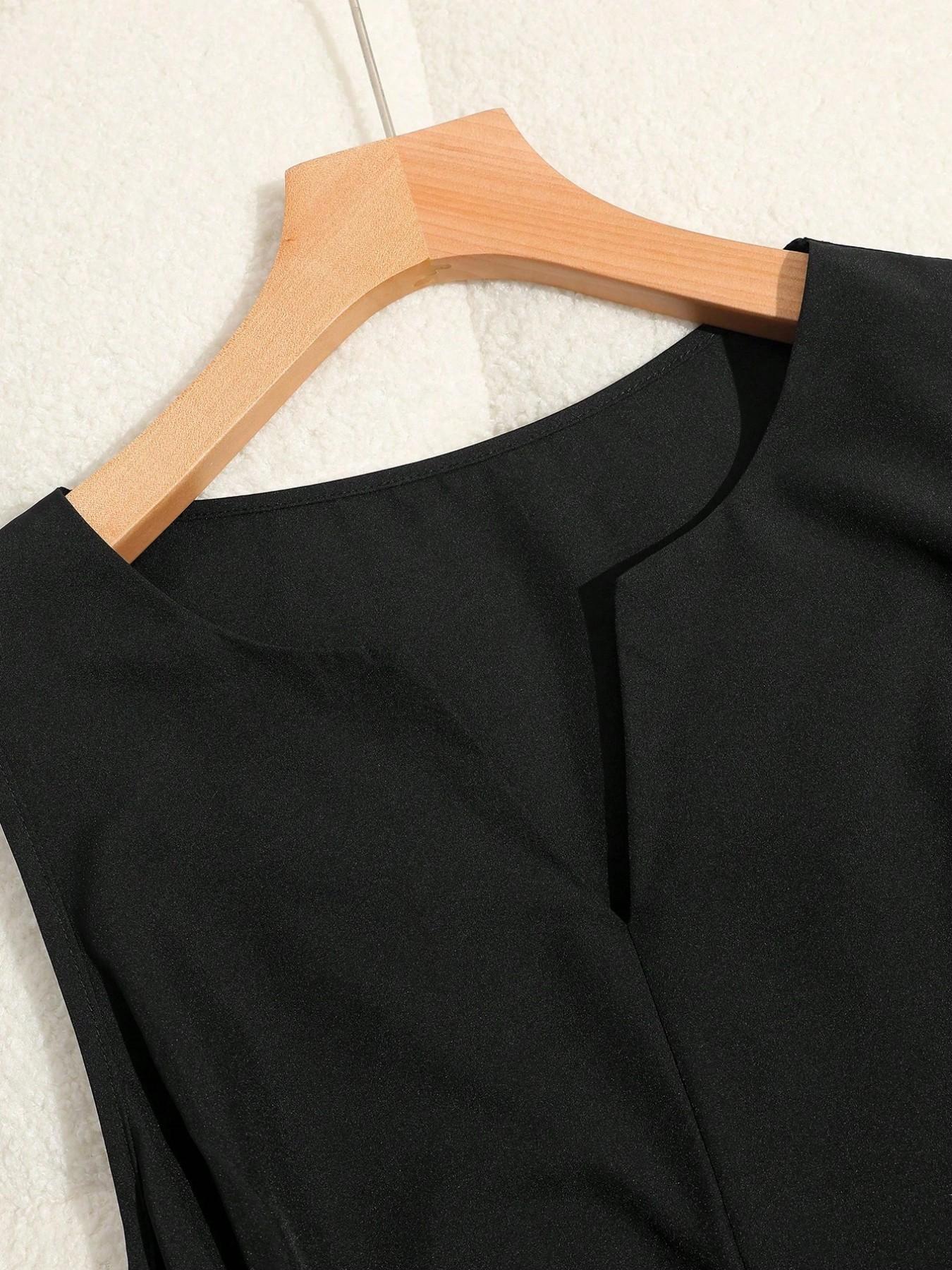 Women's Plus Size Trendy Chic 2 Piece Outfit, Clothes, Sleeveless Top & Pleated Wide Leg Pants Set, Tie Waist V-Neck Plisse Flowy Elegant Office Workwear