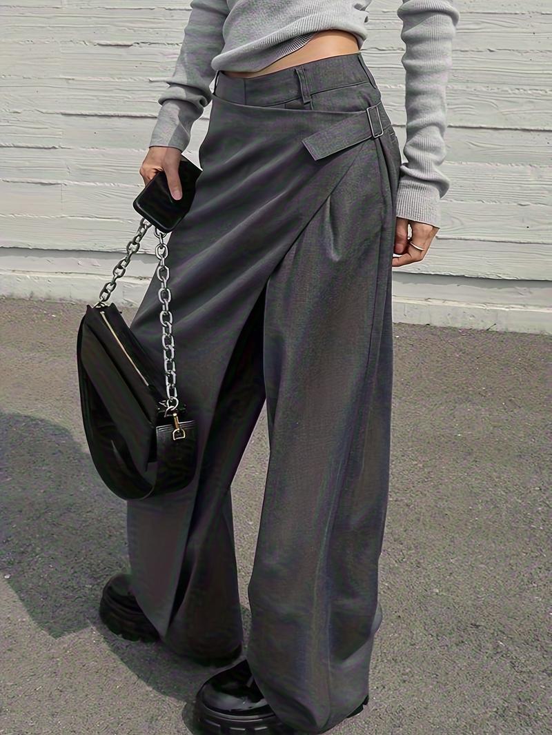 Women's Pure Color Straight Leg Pants with Pockets, Casual Fashion Bottoms, Comfortable and Stylish, Perfect for Daily Wear