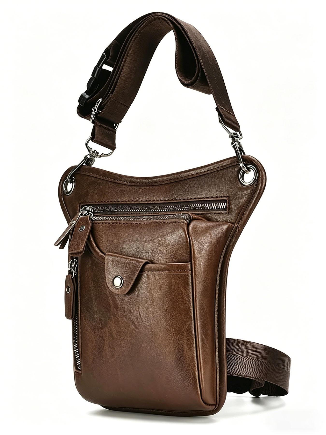 ravel Essential Multi-Functional Leather Bag, Large Capacity Crossbody/ Waist/Thigh/Hip Pouch with Multiple Pockets for International Trips & Weekend Getaways