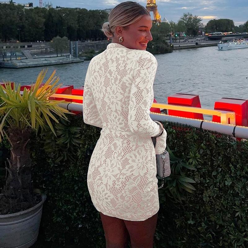 Women's Elegant Solid Lace Floral Cut Out Mock Neck Flared Sleeves Bodycon Dress, Plain Slim Fit Long Sleeve Package Hips Mini Short Dress for Party Club Holiday, Women Dress for Spring Fall