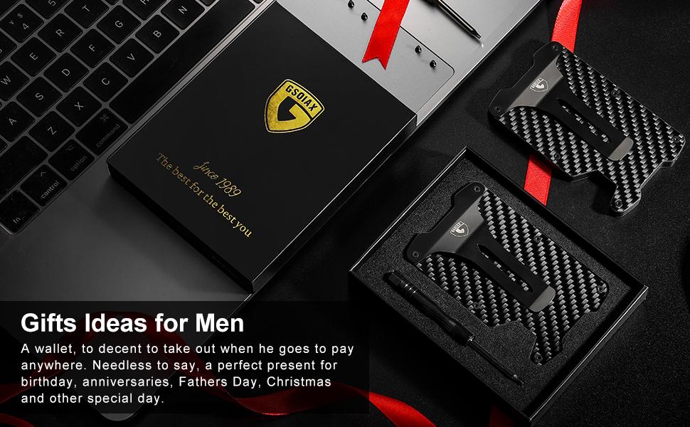 GSOIAX Minimalist Card Holder Slim Wallet for Men, Tactical RFID Blocking Mens wallets, Thin Carbon Fiber Scratch Resistant Rigid money clip, Aluminum Credit Card Wallet with Gift Box
