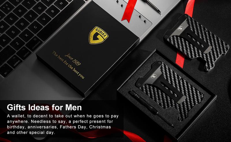 GSOIAX Minimalist Card Holder Slim Wallet for Men, Tactical RFID Blocking Mens wallets, Thin Carbon Fiber Scratch Resistant Rigid money clip, Aluminum Credit Card Wallet with Gift Box