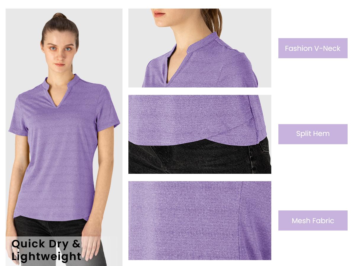 TBMPOY Women's Dry Fit Golf Polo Shirts Short Sleeve V Neck Collarless Athletic Activewear Lightweight Shirts TBMPOY Women's Dry Fit Golf Polo Shirts Short Sleeve V Neck Collarless Athletic Activewear Lightweight Shirts