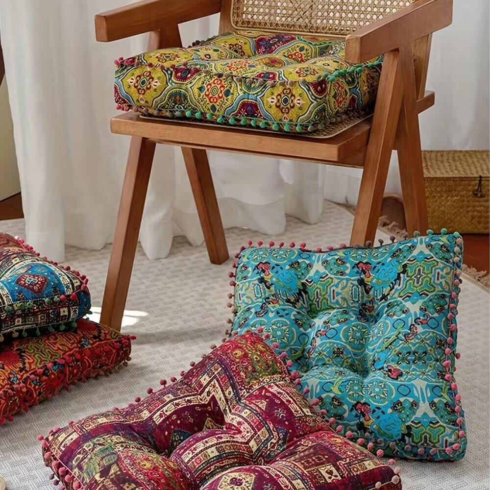 YJ 1-Piece Bohemian Print Thick Cushion - Soft Comfortable Meditation Pad, Sofa Pillow for Room Decor, Suitable for Living Room, Office Multifunctional Home Textile Accessory, House Decor