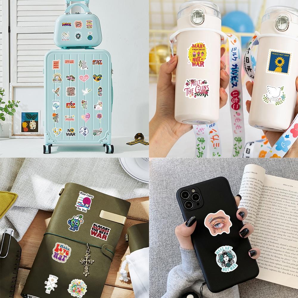 50 Peace Theme PVC Stickers Set, Anti-War Graffiti Decorative Decals for Laptops Suitcases Refrigerators Skateboards Helmets Phone Cases Books