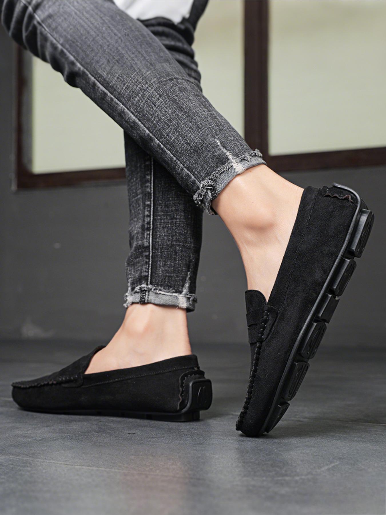 2026 Four-Season Minimalist Fashion Solid-Color Loafers Men's Casual Shoes Comfortable Elegant Suede Flat-Heel Slip-On Loafers, Moccasins, Casual Business Shoes, Suitable for Formal Occasions and Casual Wear