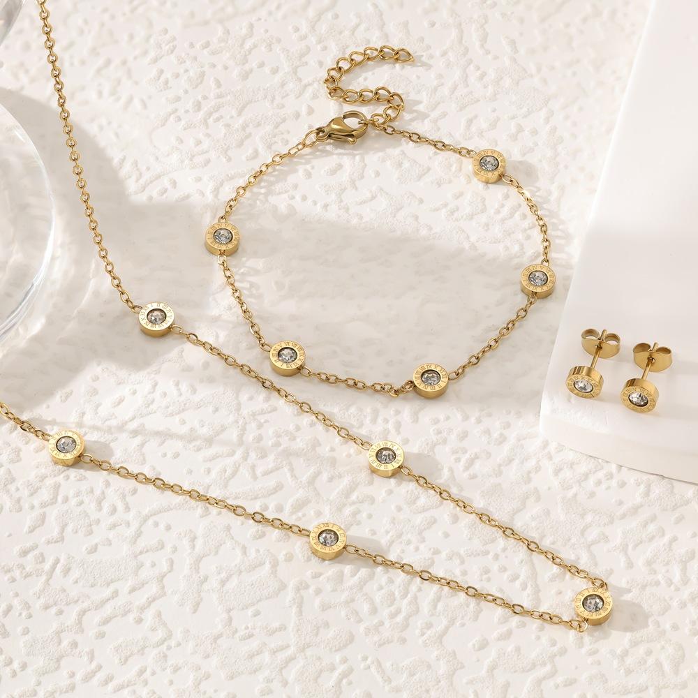 Elegant Gold CZ Circle Jewelry Set, Minimalist Cubic Zirconia Pendant Necklace Bracelet Earrings, Daily & Party Wear Accessory