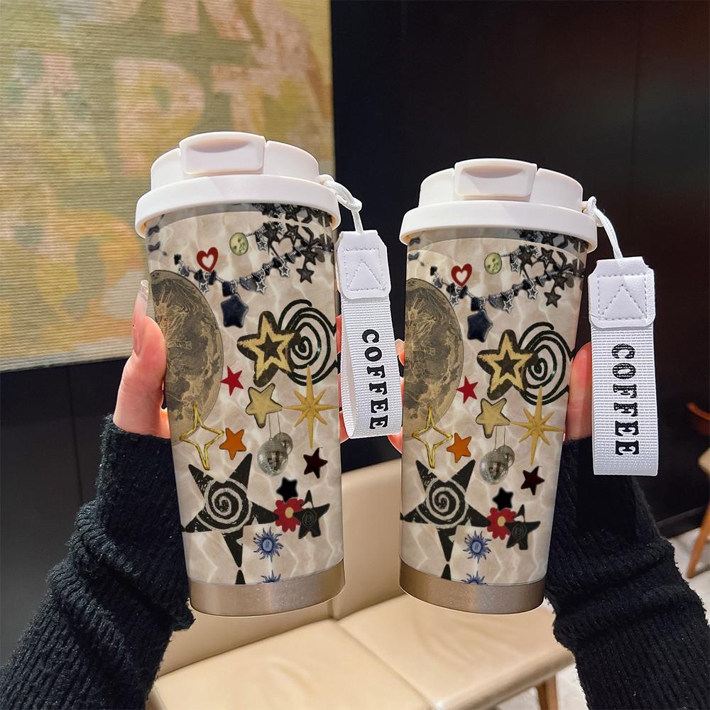 Abstract Spiral Pentagon Texture Coffee Cup, Portable Dual Drink Insulated Tumbler, Keeps Hot/cold, Boho Style, Office, Travel, Outdoor Essential