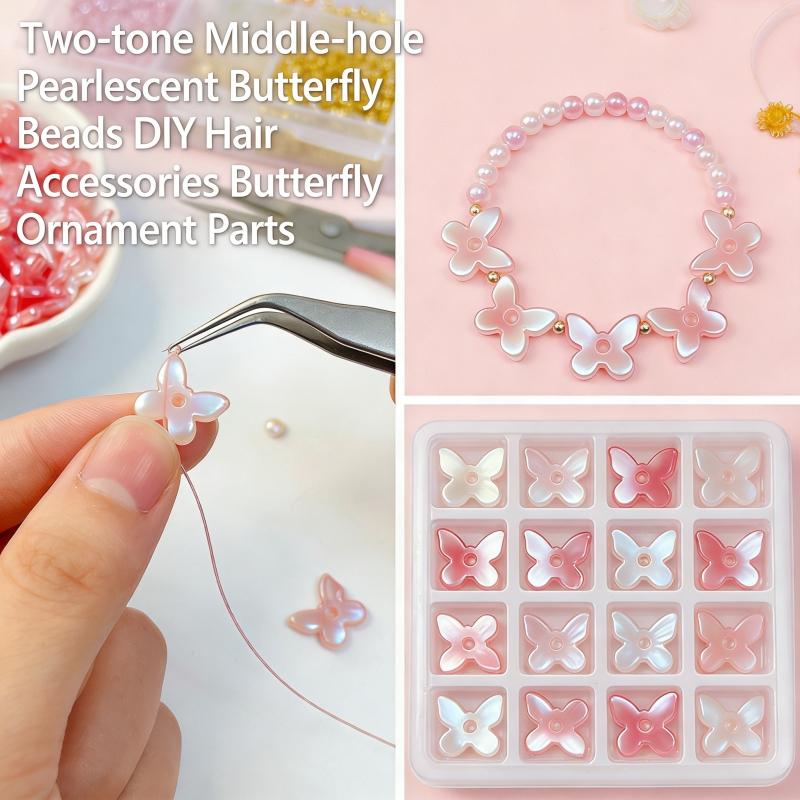 3200pcs DIY Headpiece Accessories, Dual Color Lustrous Butterfly Beads, Handmade Jewelry Materials, Craft Supplies for Creators