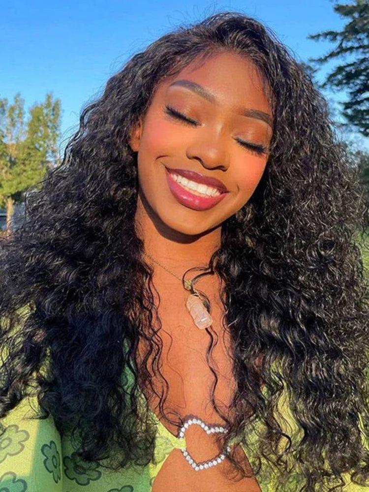 Deep Wave 13x4 Lace Front Wig Human Hair 180% Density HD Transaprent Lace Water Deep Wave Curly Wigs Human Hair Body Wave Pre Plucked Human Hair Wigs