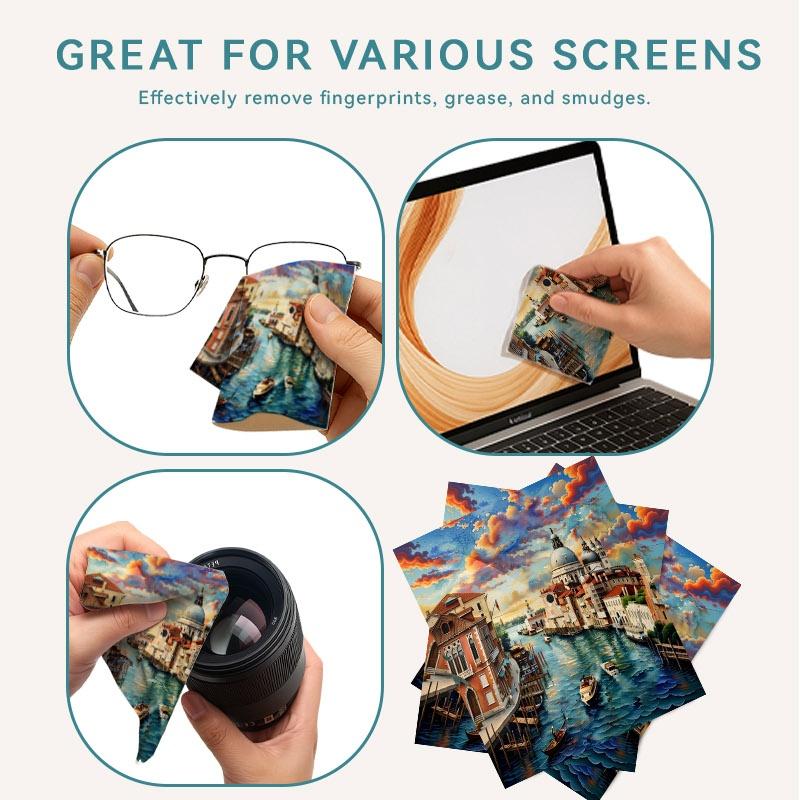1/3/6/14pcs Venetian Canal Scene Printed Cleaning Cloth, For Camera&Glasses Lenses, Multiple Specifications Available, Single - Sided, High - Quality Microfiber, Ideal For Photographers&Optical Users, Stylish Design, Easy To Clean, Durable & Reusable