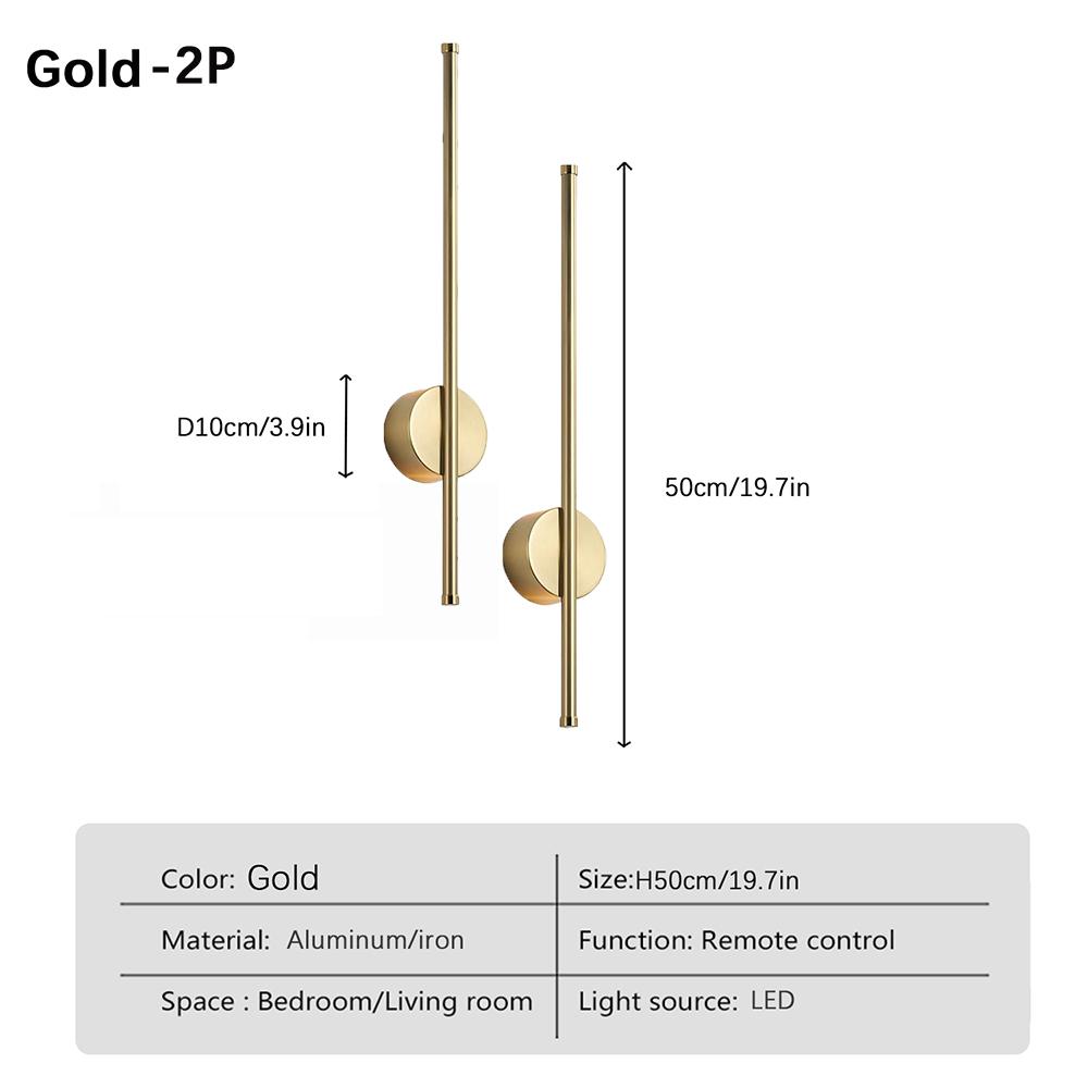 2-Pack Rechargeable Modern LED Wall Lights | Wireless | Black/Gold | 50CM | 4400mAh Battery | Touch + Remote Control | 3 Color Temperatures | Ideal For Living Room/Bedroom/Study | Interior LED Lights