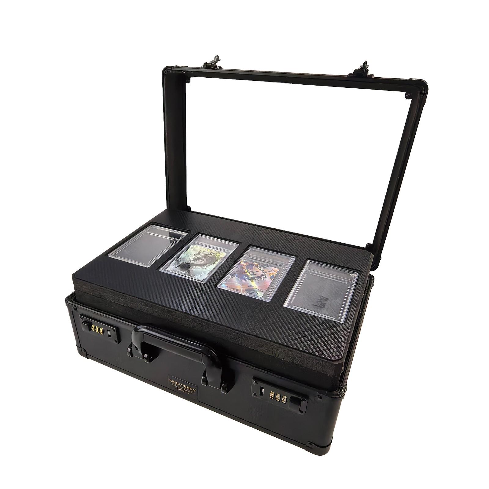 Aluminum Alloy Frame Trading Card Holder, Psa Display Top, Carbon Fiber Pattern, Password Lock, Sports Star Anime Game Card Manager