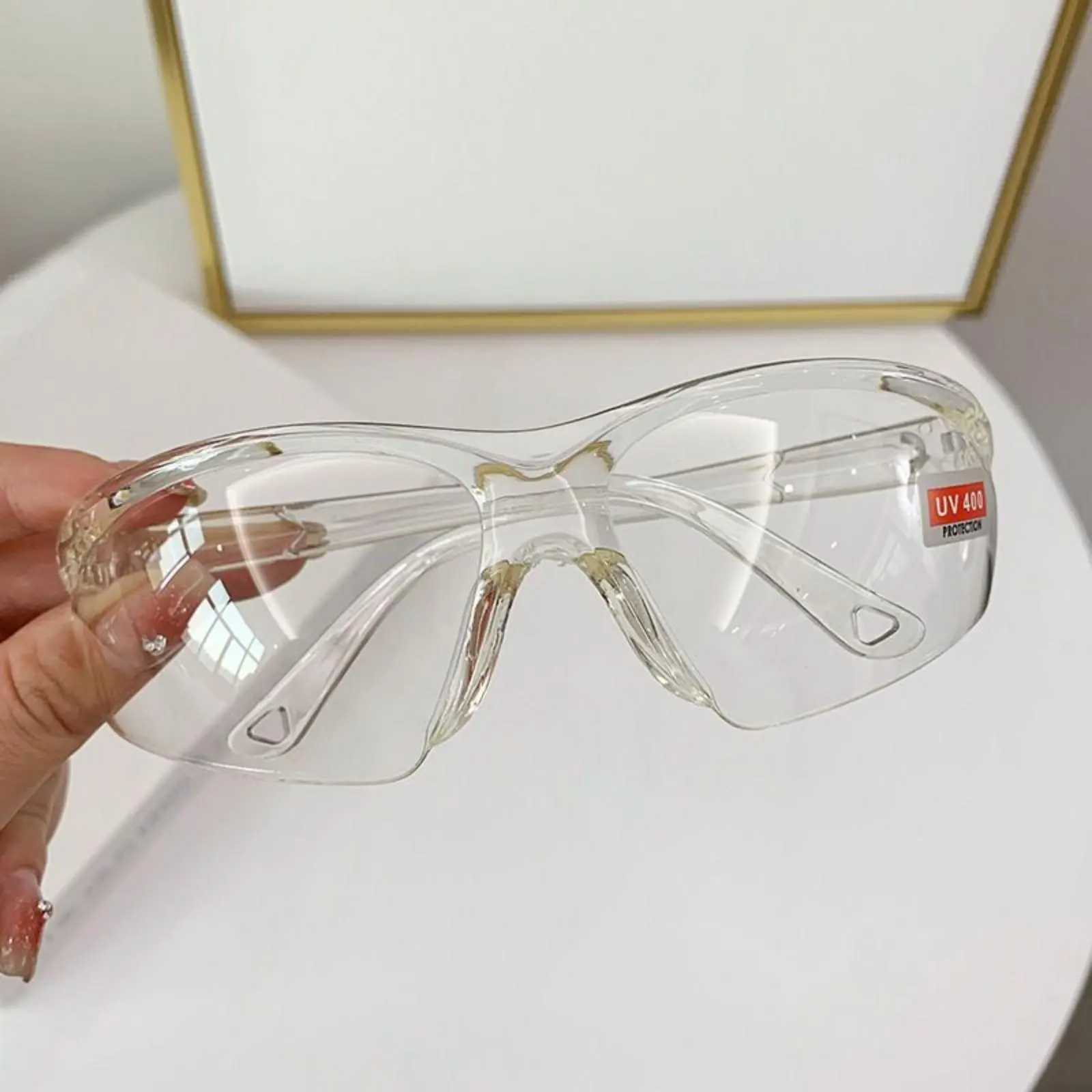 Transparent Safety Goggles, Trending UV400 Sports Eyewear, Rimless Windproof Protective Glasses, Lightweight Impact Resistant Cycling Eyeglasses, Dust & Sand Proof, For Motorcycle Riding, Workshop Work, Outdoor Hiking Daily Use, Safety Glasses, Cyclists