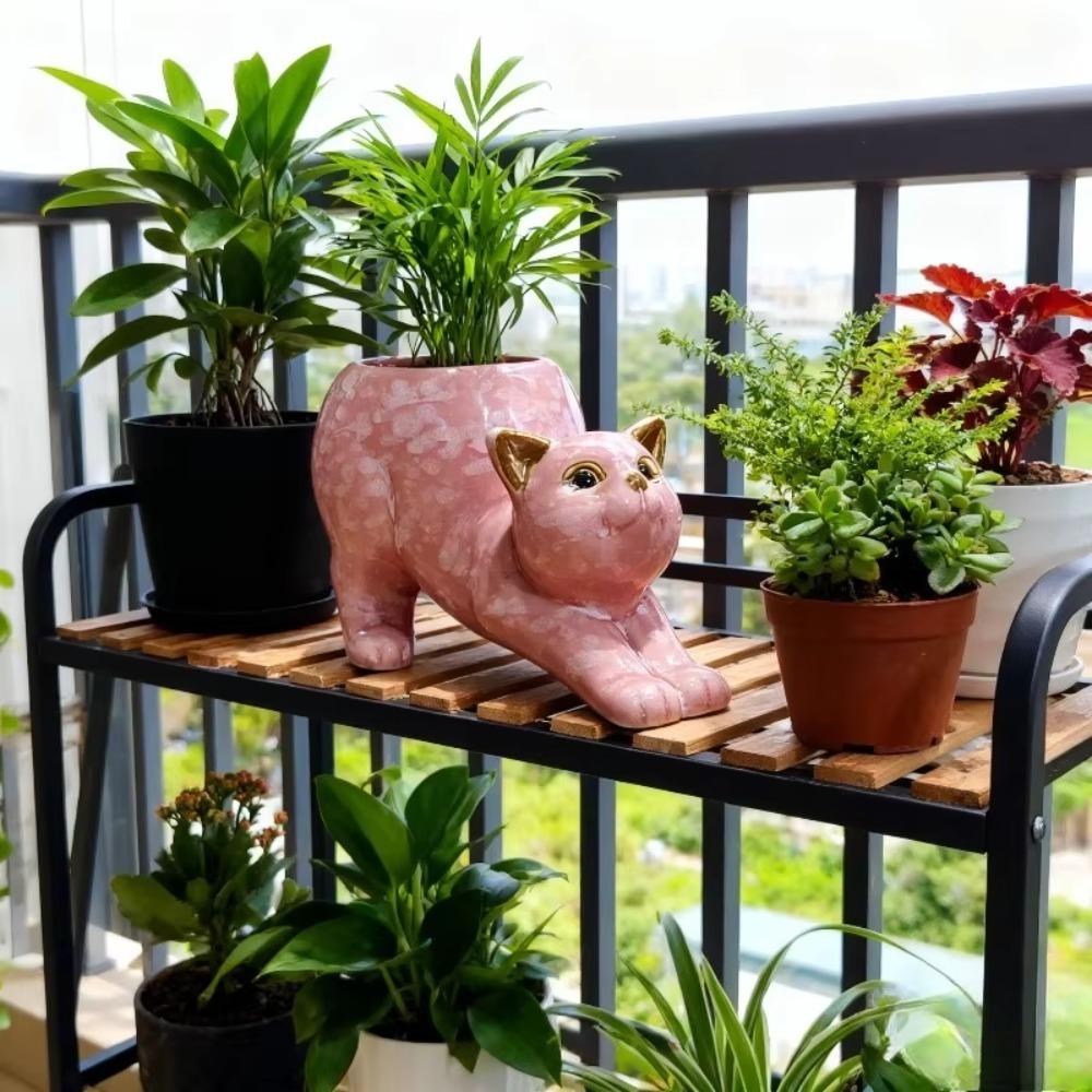 Cute Cat Planter Pot with Drainage Hole Succulent Cactus Planter | Novelty Bonsai Flowerpot, , Cat Vase & Cat Flower, Desk Windowsill Shelf Decor Gift