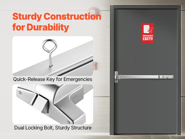 VEVOR Stainless Steel Push Bar Panic Exit Device, 31" Universal Commercial Emergency Exit Door Hardware with Auto Alarm System & Sticker, Anti-Theft for 31"-46" Wood/Metal Doors, Silver for Schools & Apartment Buildings