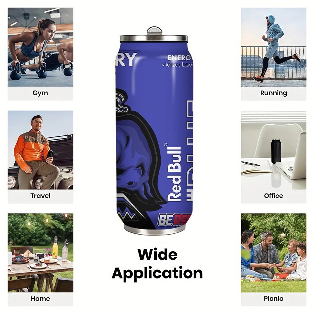 1pc 17oz Red Bull Blue Edition Vacuum Insulated Mug, Portable Stainless Steel Cup with Lid, Ideal Sports & Coffee Mug for Family Friends, Great for Camping, Outdoor & Holiday Gifts