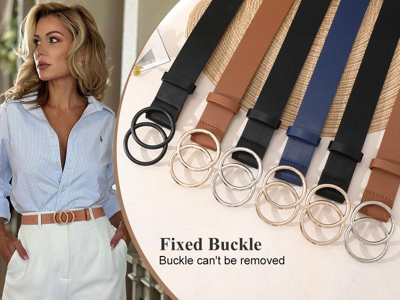 JASGOOD Women Leather Belt Fashion Soft  Faux Leather Waist Belts For Jeans Dress with Double O-Ring Buckle Halloween