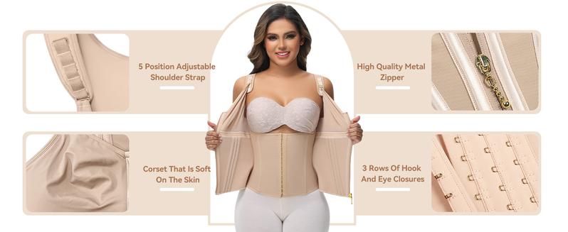 KELLYLEE Women's Zipper Corset with Bra Tummy Control Sport Workout Vest Fajas Colombianas Waist Shapewear Tank Top for Fitness Yoga & Office Wear - Womenswear Basic Full Coverage Compression Minimalist Design