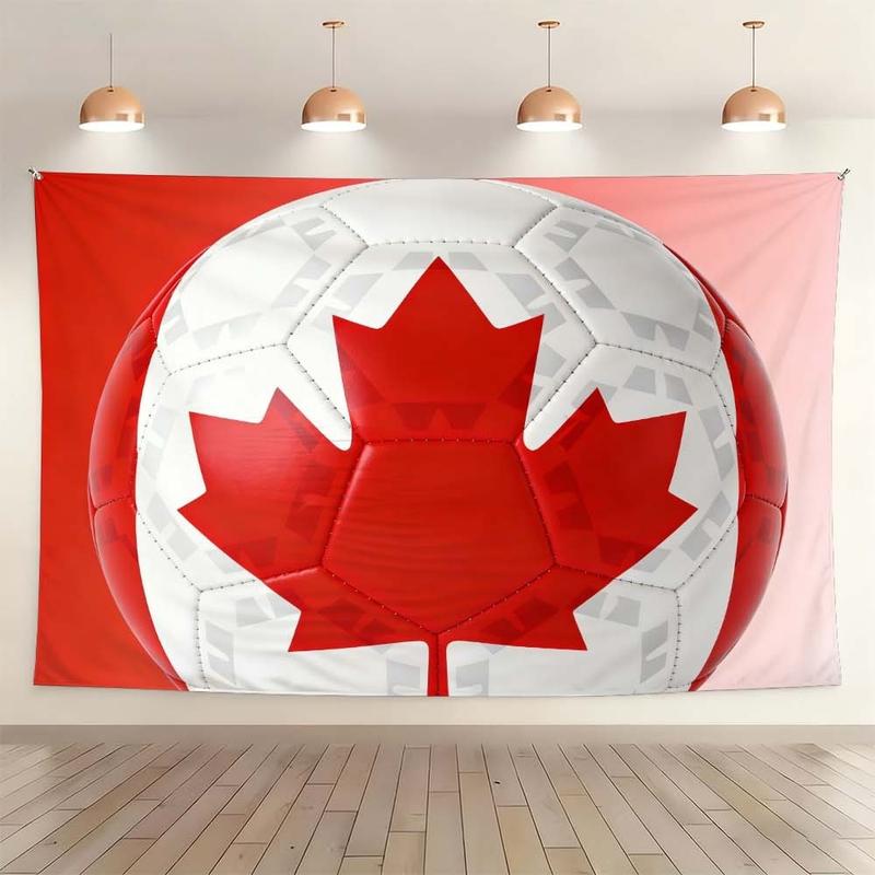 1 pc microfiber FIFA World Cup Canadian Flag Tapestry Wall Hanging Soccer Ball Design Living Room Bedroom Decor Holiday Ornament Tapestry Background Cloth Hanging Cloth Wall Cloth Decorative Cloth