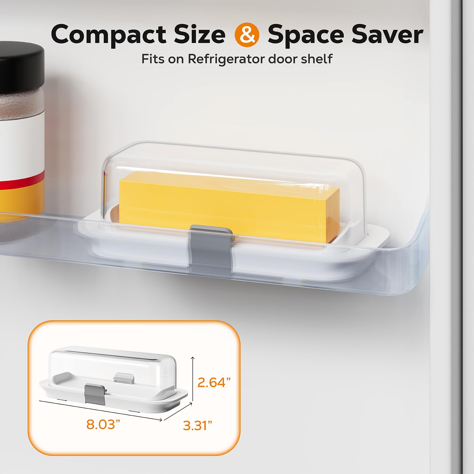 Butter Dish with Lid for Countertop and Refrigerator Door Shelf, Airtight Keeper Container, BPA-free, Microwave/Dishwasher Safe