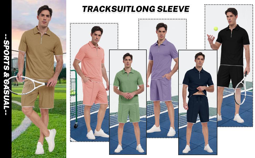 MoFiz Mens Tracksuits Sets Shorts Quarter Zip Polo Shirts Bottom Shorts Outfits Sport Suits Casual Walking Sets Comfy