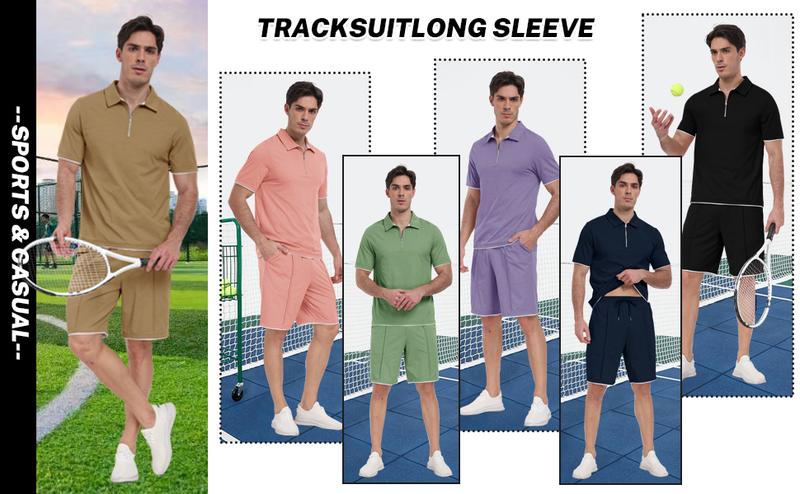 MoFiz Mens Tracksuits Sets Shorts Quarter Zip Polo Shirts Bottom Shorts Outfits Sport Suits Casual Walking Sets Comfy
