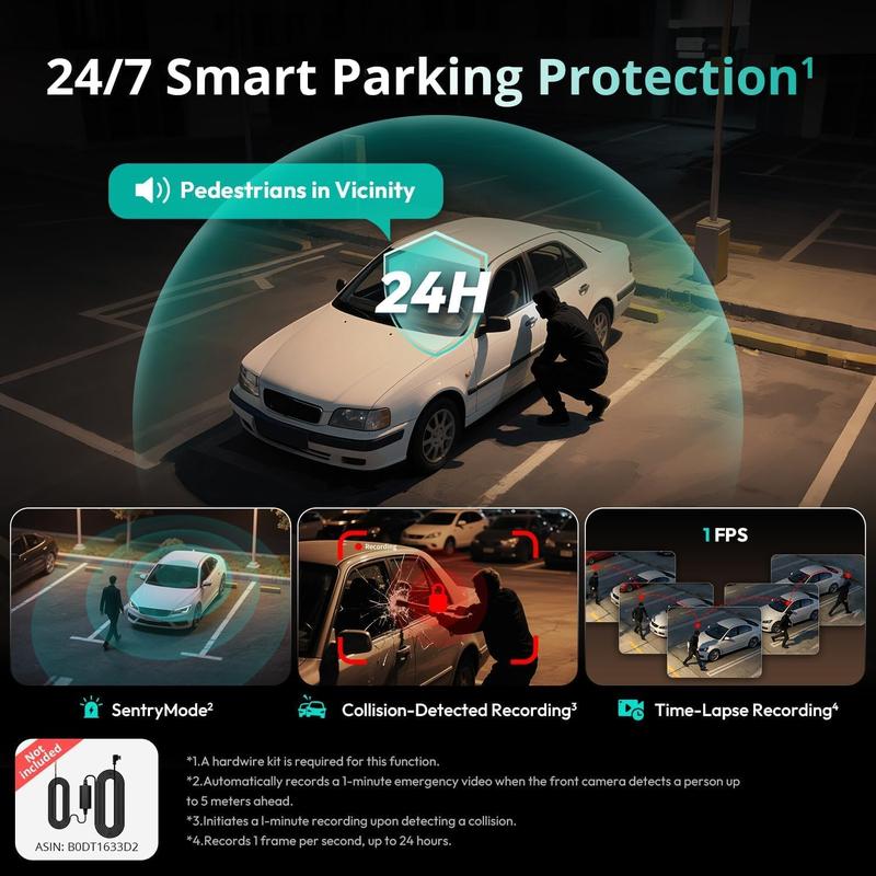 Botslab 4K 3 Channel Dash Cam with 3.18" Touch Screen Night Vision GPS WiFi Voice Control 24/7 Parking Mode 128GB Card