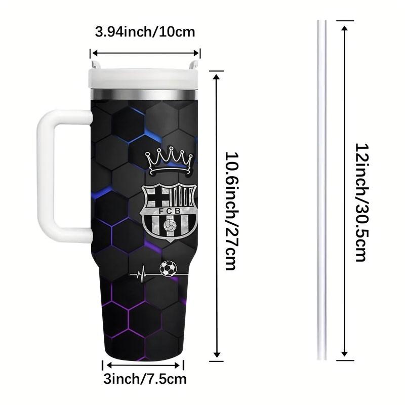 1pc Barcelona Logo Honeycomb Stainless Steel Car Cup, Non-Slip Handle, Large Capacity Water Bottle, Football Theme, 40oz Insulated Cup with Straw