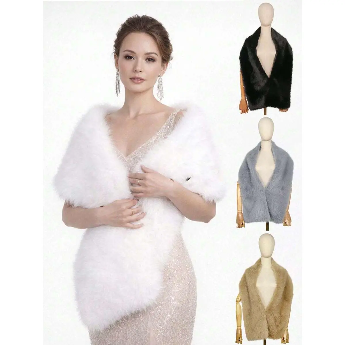 1pc Soft Faux Fur Wrap Shawl & Scarf, Suitable For Evening Gowns, Large Soft Fluffy Wedding Shawl, Suitable For Parties, Perfect Gift For Mother And Wife