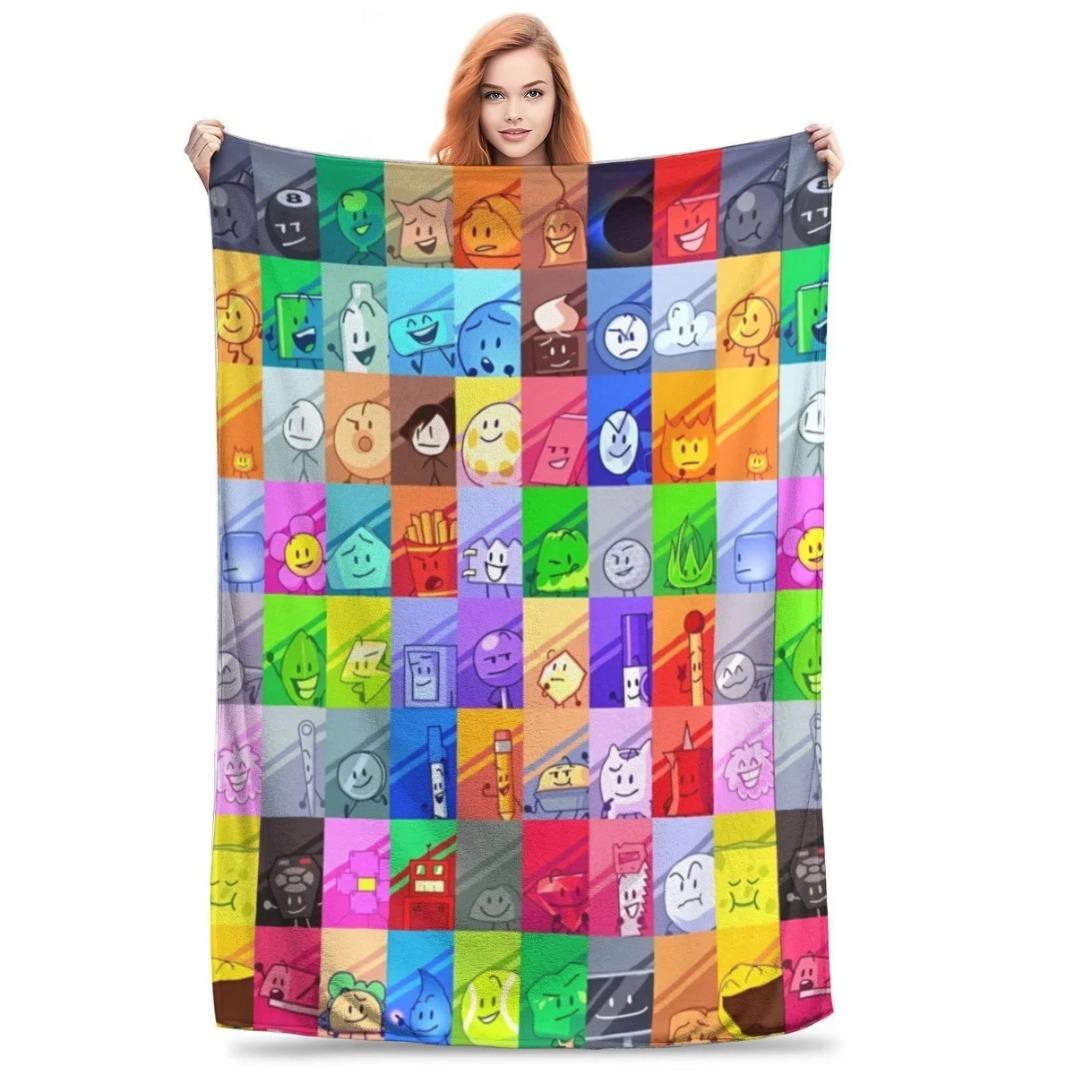 BFDI Inanimate Insanity Cartoon Blanket All Characters Plush Soft Vintage Flannel Throw Blanket for Couch Sofa Chair Bedroom All Season Cozy Aesthetic Fan Gift for Kids Teens Birthday Christmas Halloween Trending Viral Home Decor Blanket