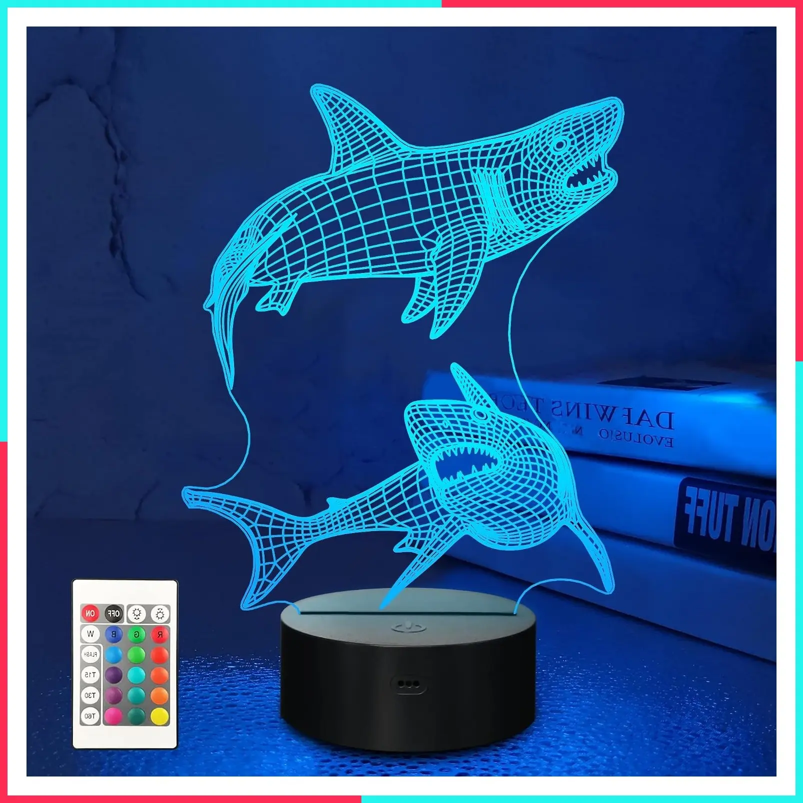Shark Night Light for Kids – 3D Optical Illusion Lamp with 16 Colors & Remote Control, Cool Shark Gift for Boys Girls Birthday