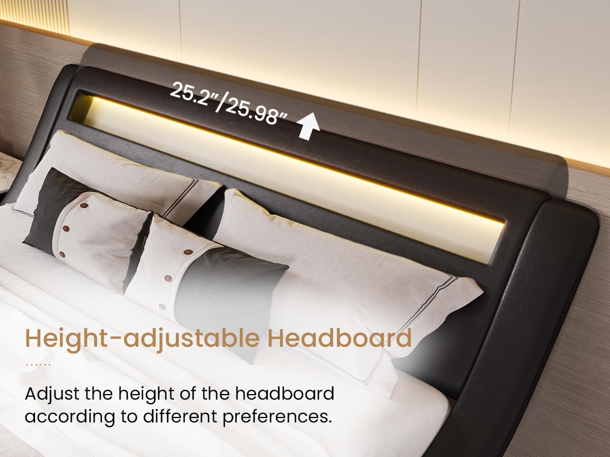 SHA CERLIN Deluxe LED Bed Frame with PU Leather Upholstered Adjustable Headboard,Modern Low Profile Sleigh Design,Heavy Duty Wood Slat Support,No Box Spring Needed,Full/Queen/King Size#ChristmasGifts#TikTokShopBlackFriday