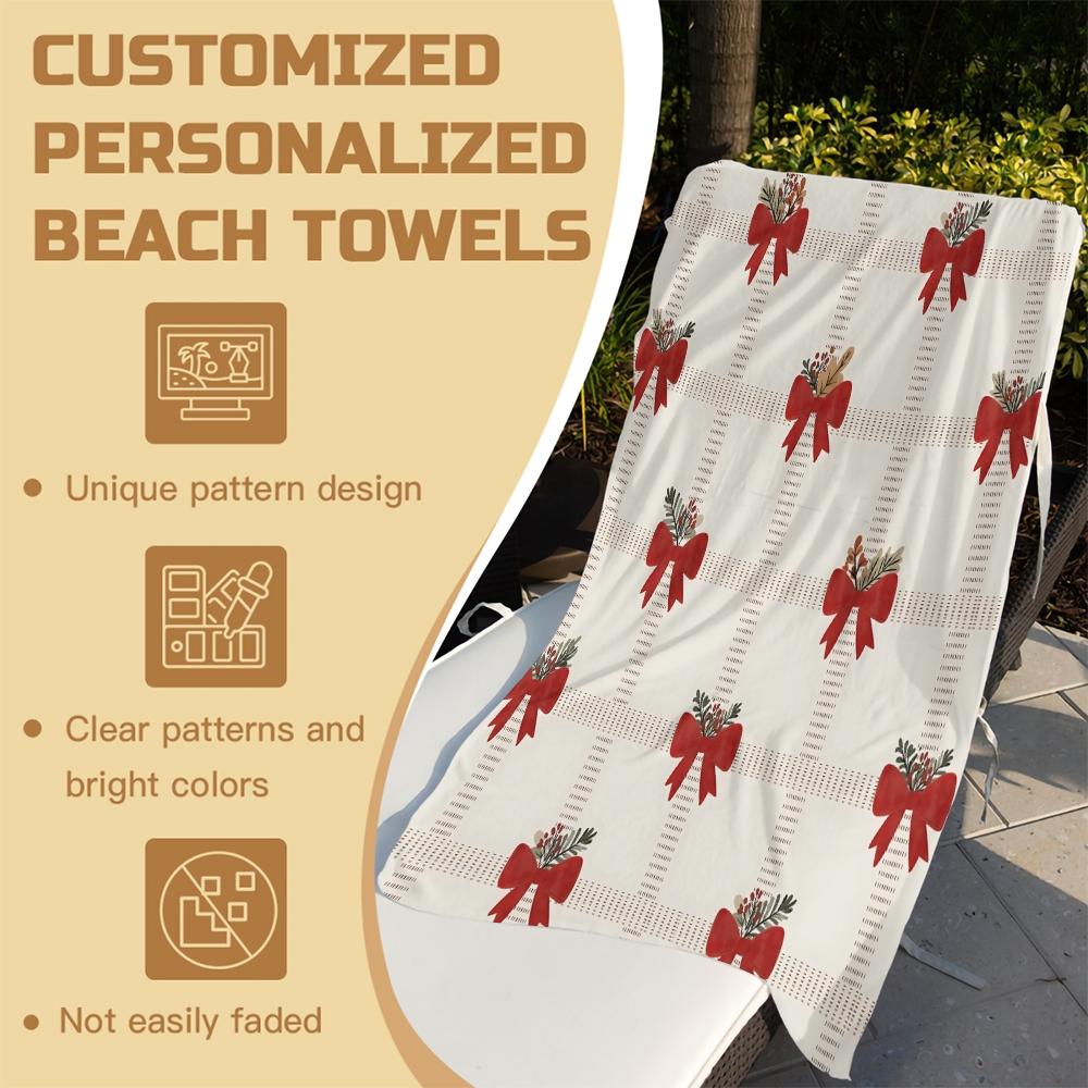 Cute Bow Knot Beach Towel, Fresh Pastel Ribbon Design Microfiber Quick Dry Towel, Exclusive Gift for Girls & Women