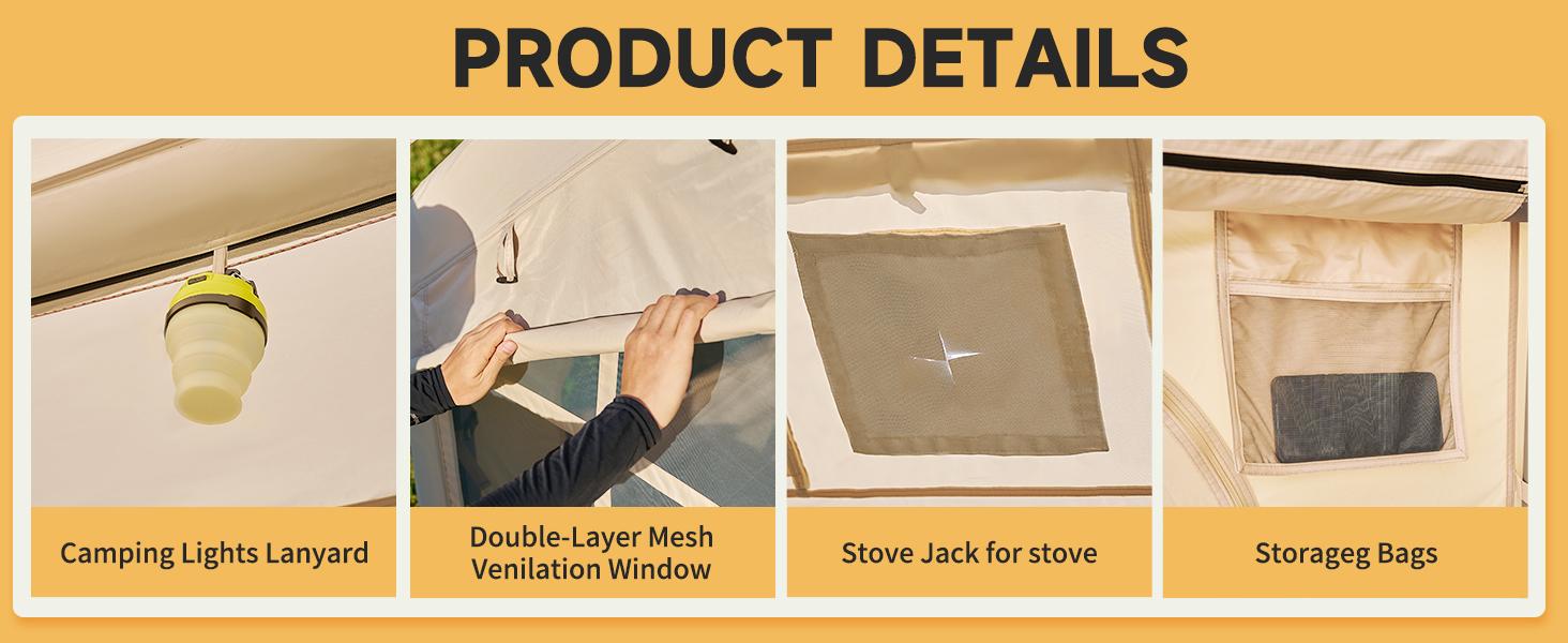 Lilypelle Inflatable Tents for Camping, Blow Up Tent with Hand Pump, Easy Setup Inflatable Hot Tent with Stove Jack, Waterproof Oxford Air Glamping Tents for Camping Adult 4-6 Person