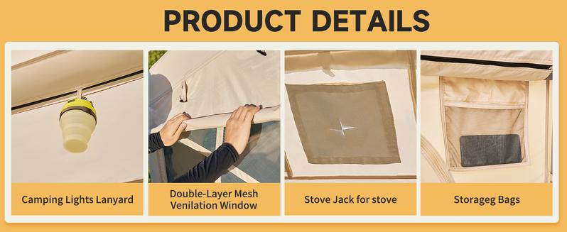 Lilypelle Inflatable Tents for Camping, Blow Up Tent with Hand Pump, Easy Setup Inflatable Hot Tent with Stove Jack, Waterproof Oxford Air Glamping Tents for Camping Adult 4-6 Person